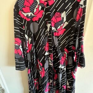 Floral Long Sleeve Dress - Black and Pink